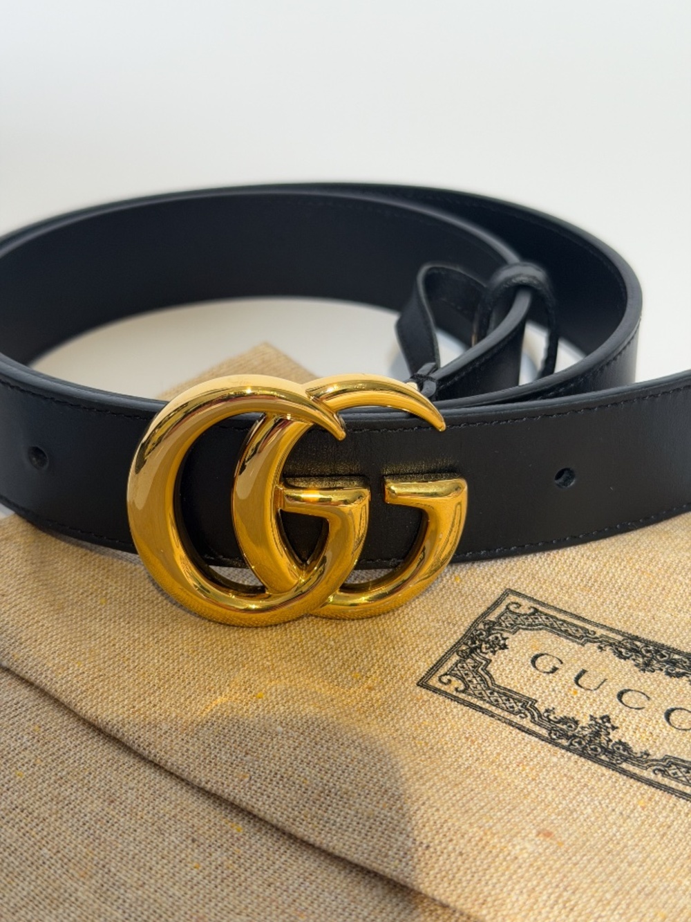 Gucci Black Leather Belt Marmont – Gold Double‑G Buckle (90/36) - Picture 2 of 5